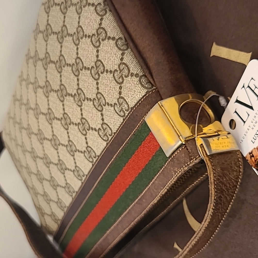 GUCCI VINTAGE 1970'S WEB SHERRY LINE COATED CANVAS/LEATHER SHOULDER BAG- RARE - Picture 16 of 17